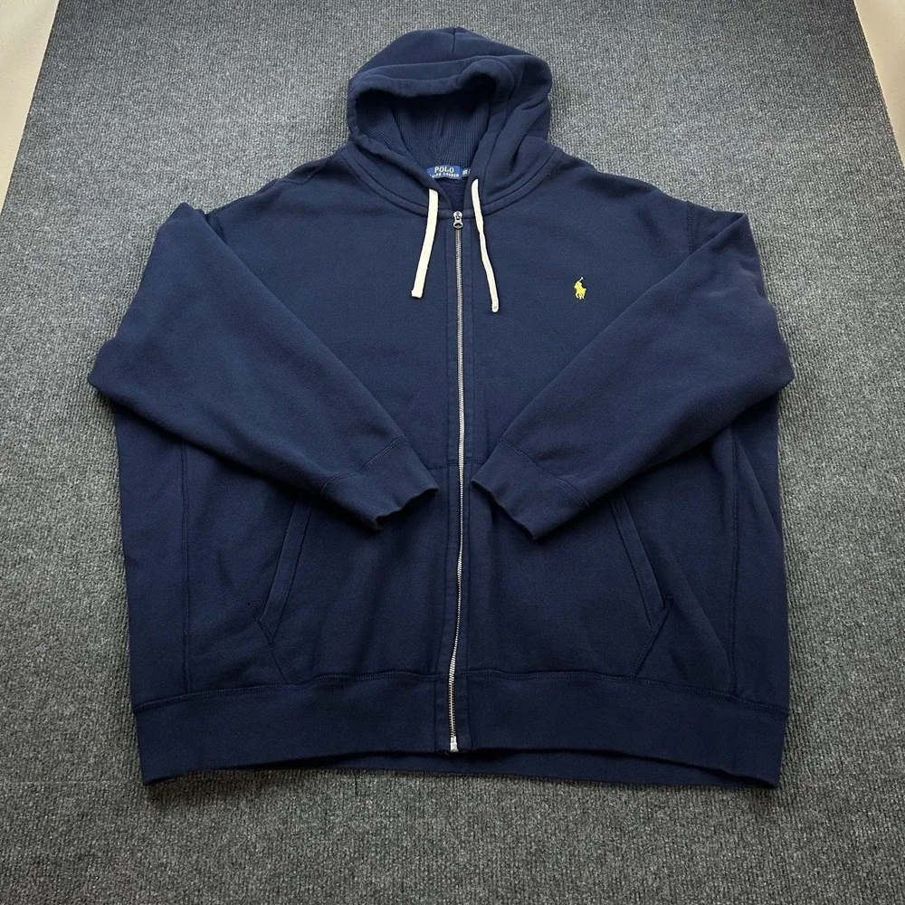 Polo Ralph Lauren Men's 4XB Full Zip Hoodie Sweater Blue Heavyweight Yellow Pony